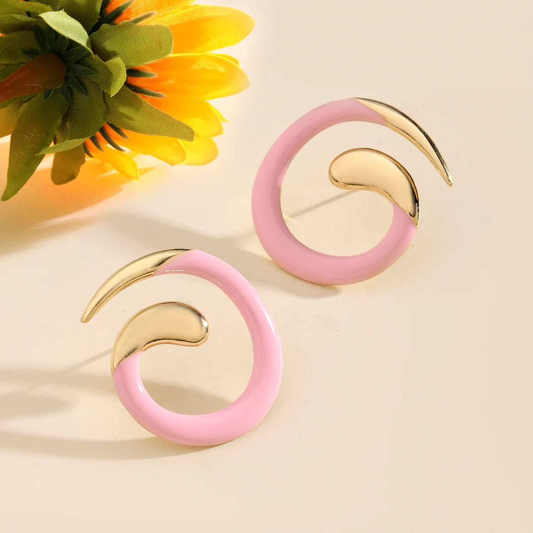 Pink Spiral Luxury Gold Earring