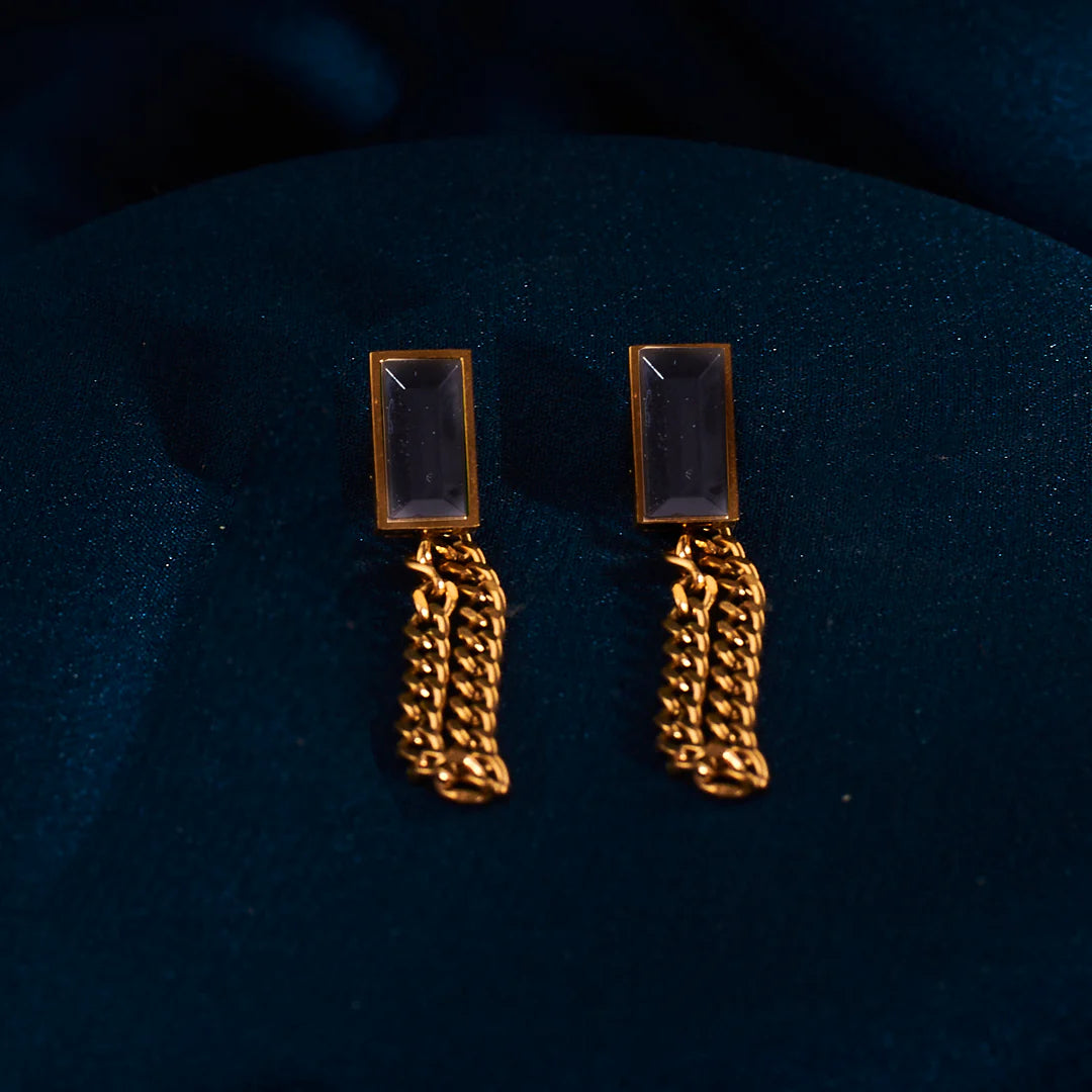 Midnight Elegance Gemstone Gold Earrings