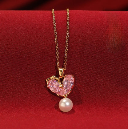 Heart of Pearl Necklace-Pink