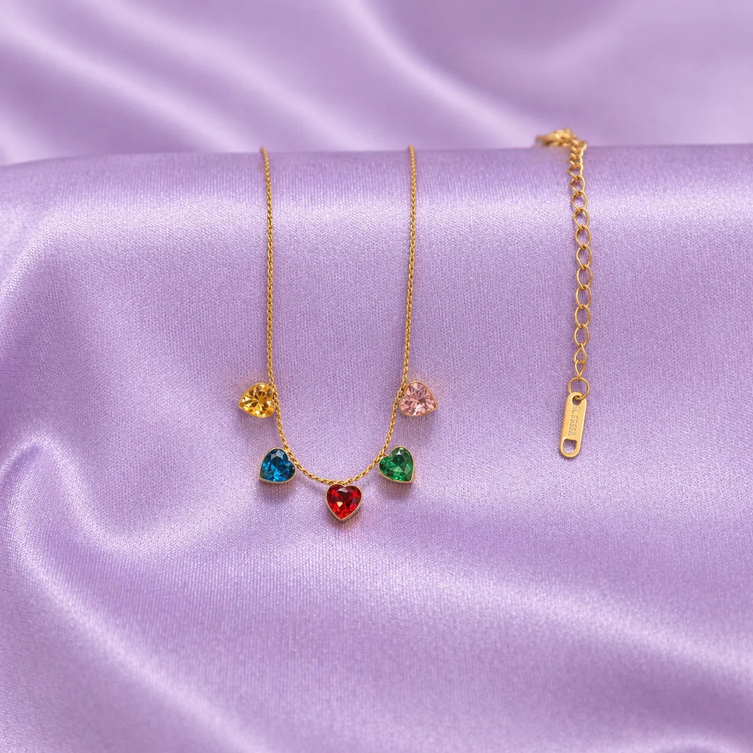 Multicolor Heart Drop Necklace